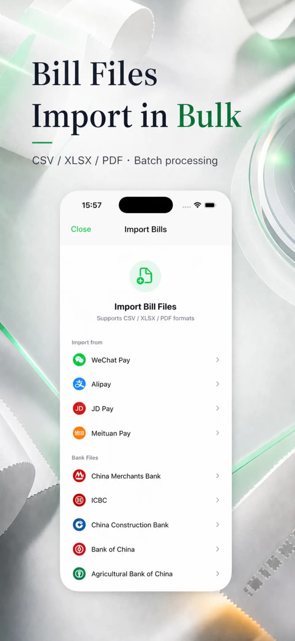 GreenBills statement import screen